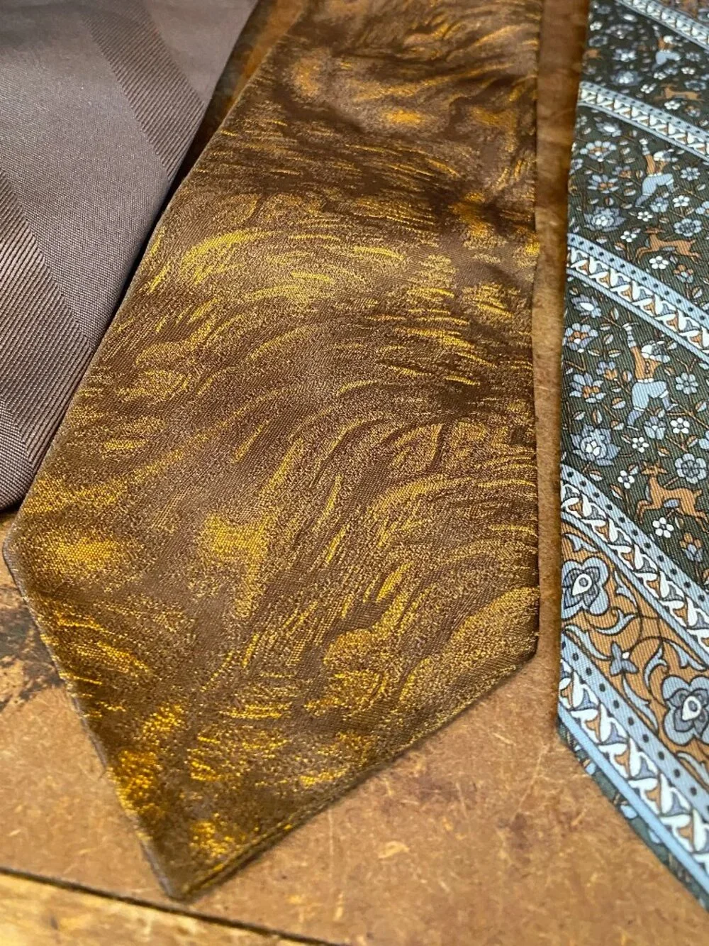 LOT FIVE Vintage Ties Macy's Croydon Tootal Westminster Silk Gold Brown Plaid